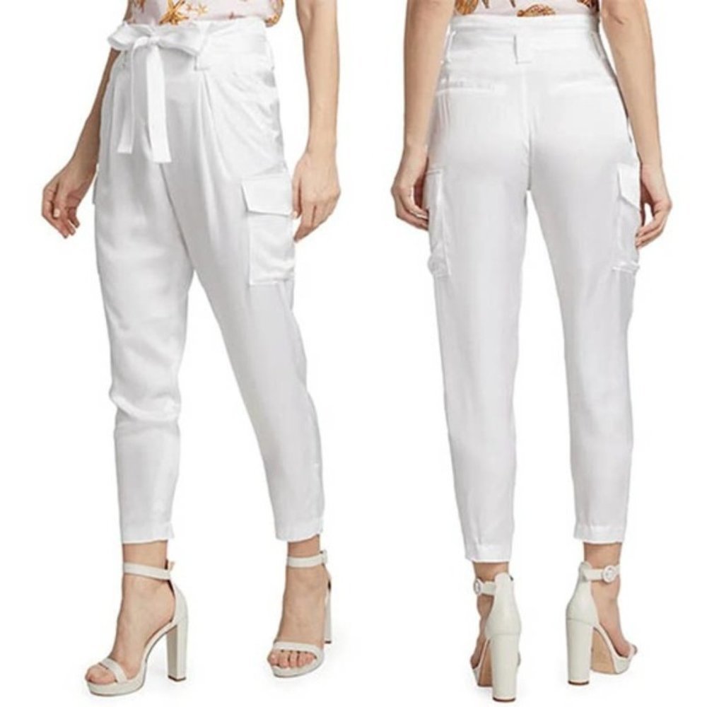 L'Agence Roxy Paperbag Women's Tie Waist Cargo Pant White Size: 8 NWT